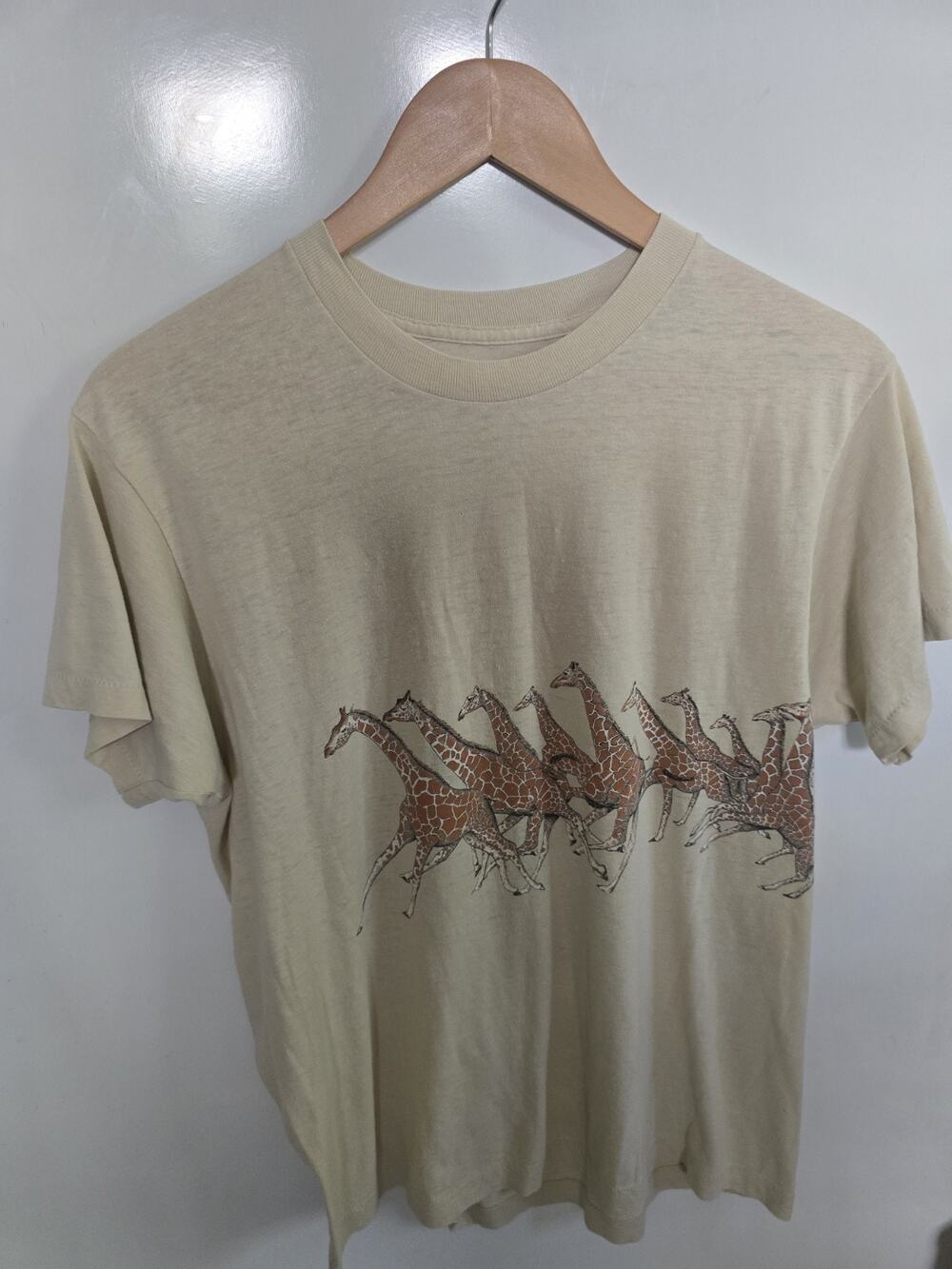 1980s Single Stitch Vintage Harlequin Giraffe Tee T-Shirt Size M? Double Sided